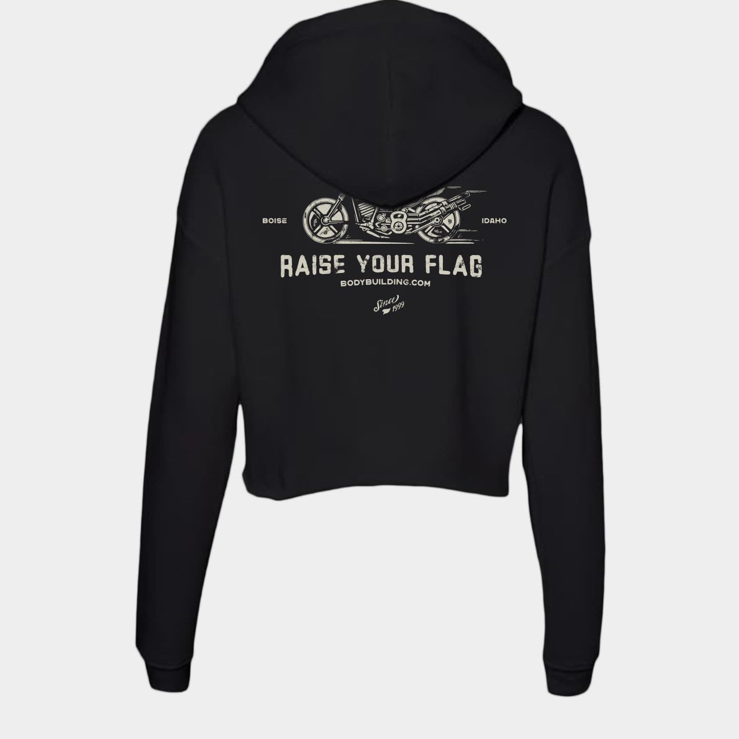 Bodybuilding.com Clothing Raise your Flag Cropped Long Sleeve Hoodie Tee