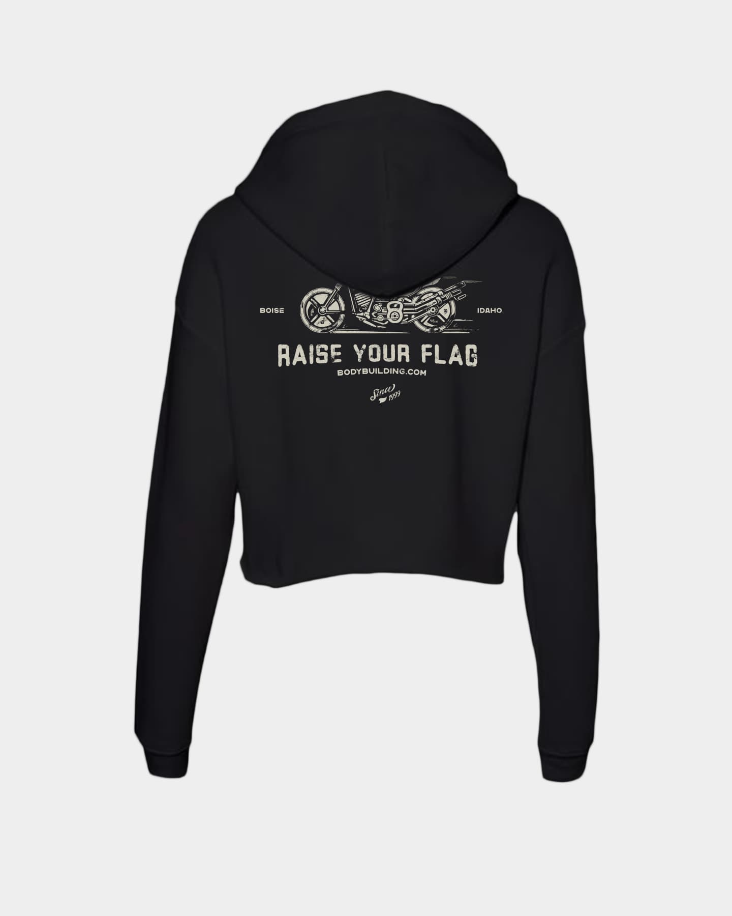 Bodybuilding.com Clothing Raise your Flag Cropped Long Sleeve Hoodie Tee